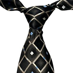 Platinum Designs 100% Silk Wide Necktie 4” Black Geometric Diamond